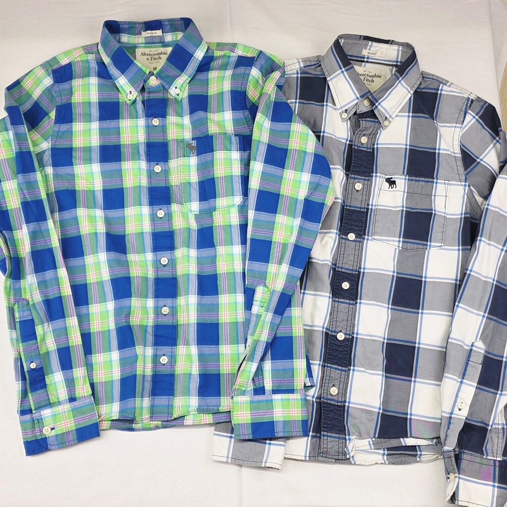 Abercrombie & Fitch Mens Medium Plaid Button Down Long Sleeve Muscle Fit‎ Shirts